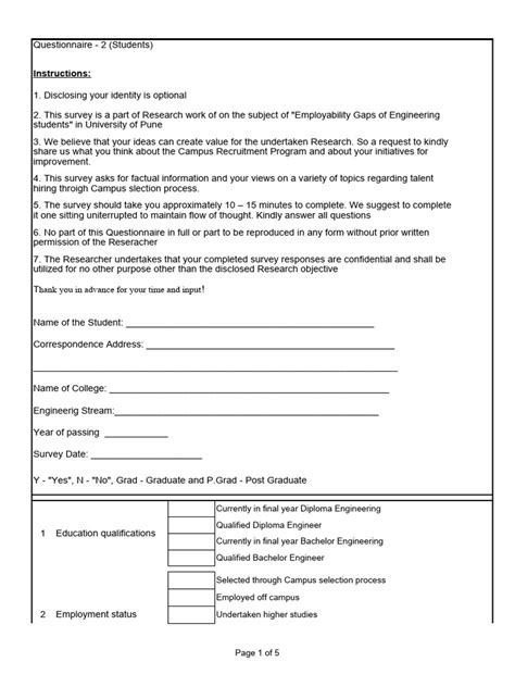 Image result for Questionnaire Examples for Students