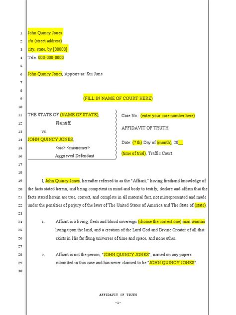 Image result for Affidavit of Truth Form