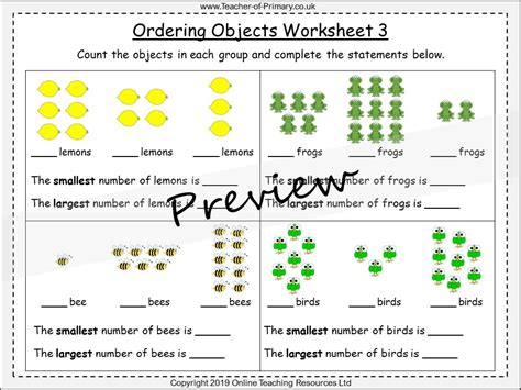 Toradh íomhá ar Ordering Objects Worksheet