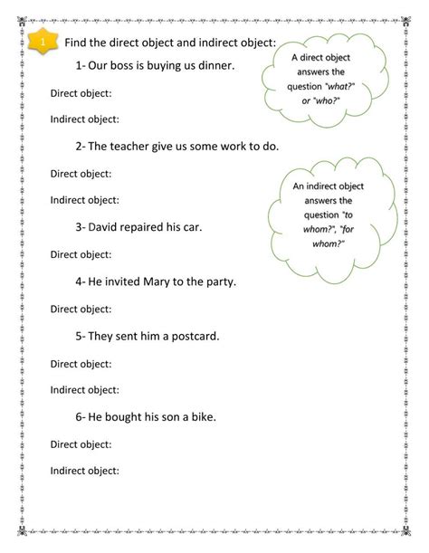Image result for Direct Object Sentence. Example Worksheet Grade 4