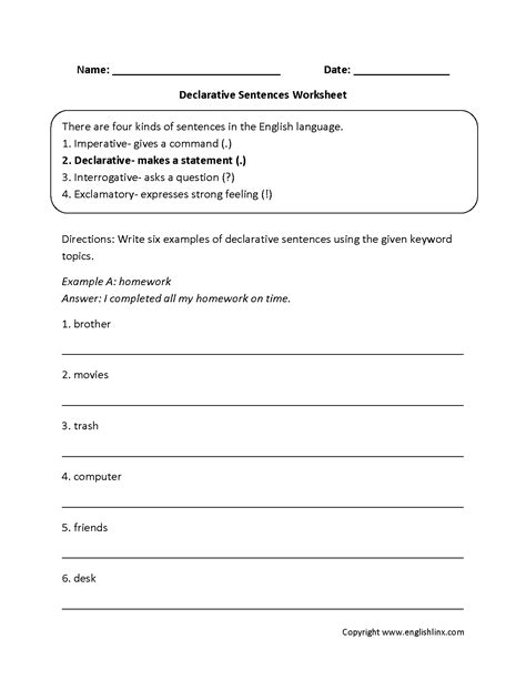 Image result for Free Printable Sentence Types Worksheet