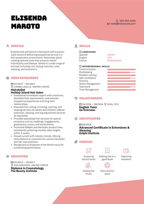 Image result for Sample Hair Stylist Resume Example