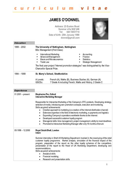 Image result for CV Example.pdf