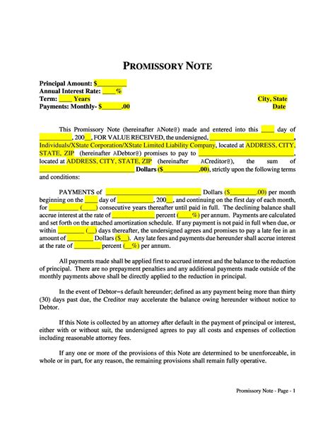 Image result for Promissory Note Template PDF