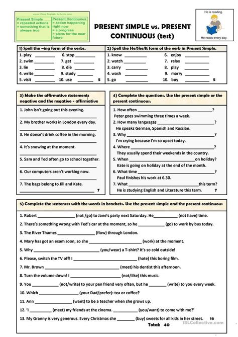 Image result for Test Present Simple and Continuous