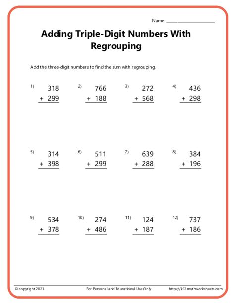 Afbeeldingsresultaten voor 3 4 Row Digit Addition Worksheets