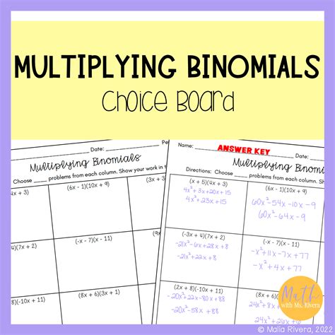 Image result for Multiplying Binomials Foil Method Worksheet