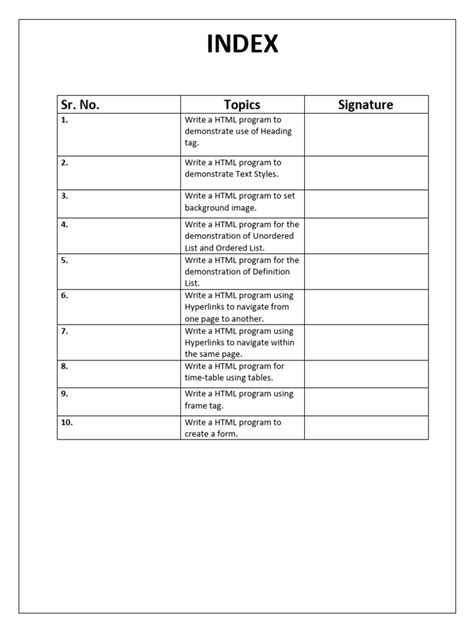 Bildergebnis für HTML Practical Sheet