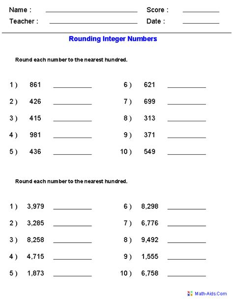 Image result for 3rd Grade Math Worksheets Rounding