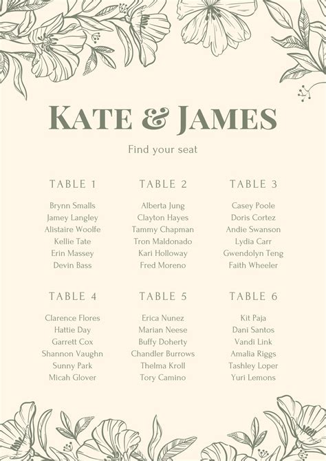 Image result for Wedding Seating Chart Examples