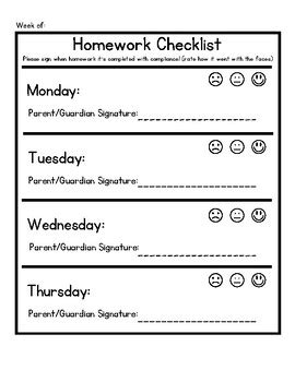 Image result for Homework Sign Checklist