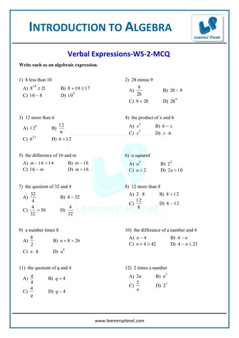 Image result for Introduction to Algebra Worksheets Free