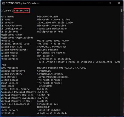 Toradh íomhá ar Cmd Specs Command