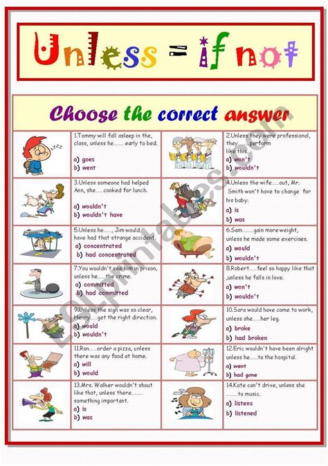 Image result for First Conditional Unless Worksheet