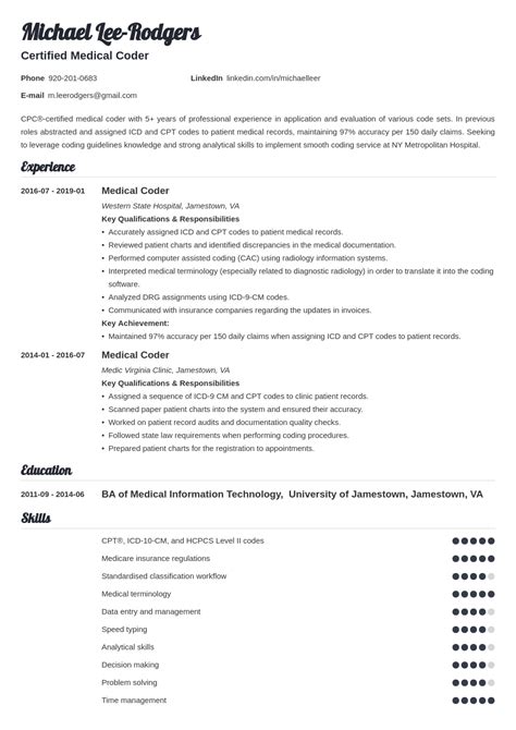 Afbeeldingsresultaten voor Medical Coding Resume Sample