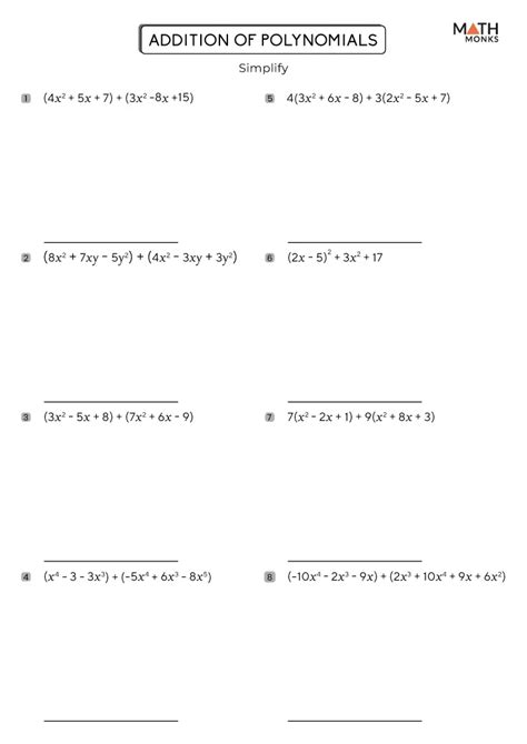 Image result for Addition of Polynomials Worksheet
