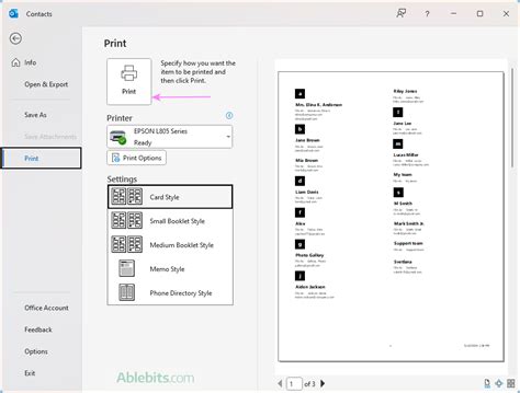 Image result for Print Contact List Outlook