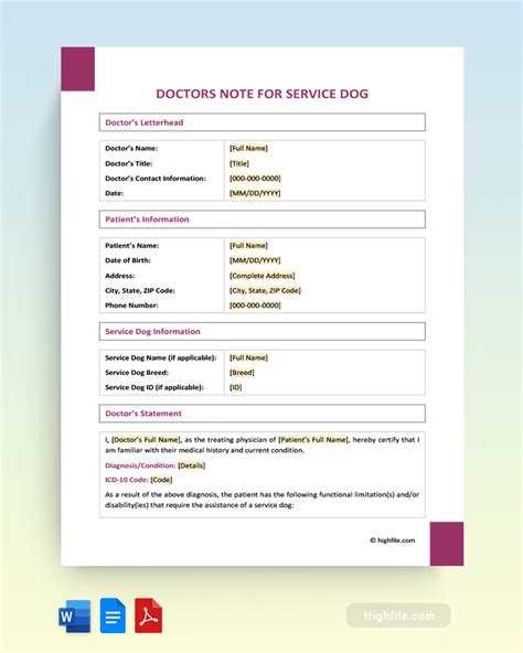 Image result for Service Dog Doctors Note Template
