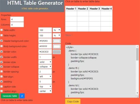 Image result for HtmlTable Code Generator