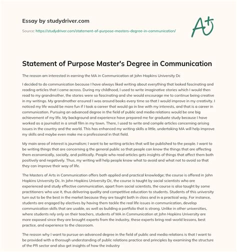 Toradh íomhá ar Statement of Intent Examples for Master