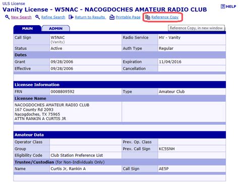 Image result for FCC Database Callsign