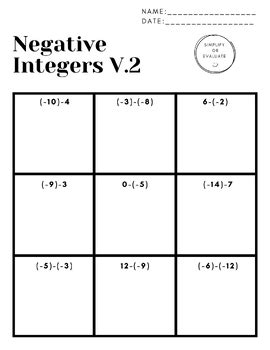 Image result for 7th Grade Math Worksheets Negative Numbers