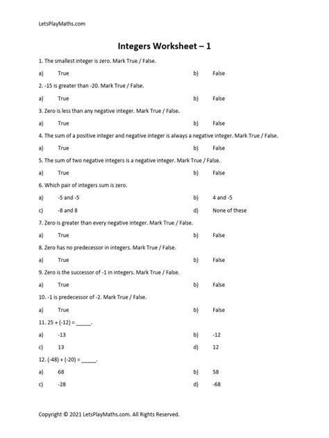 Image result for Identifying Integers Worksheet