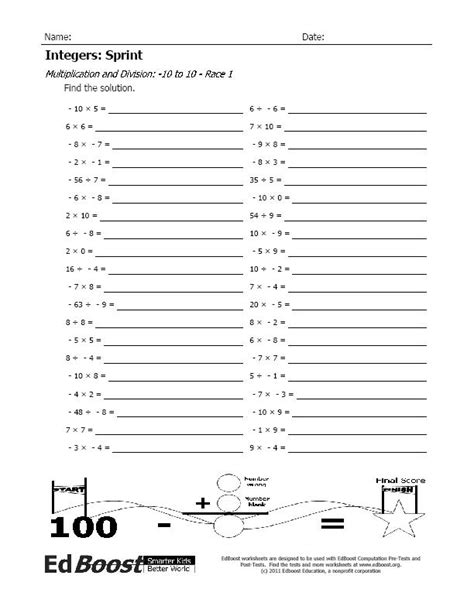 Image result for Integer Multiplication and Division Worksheet
