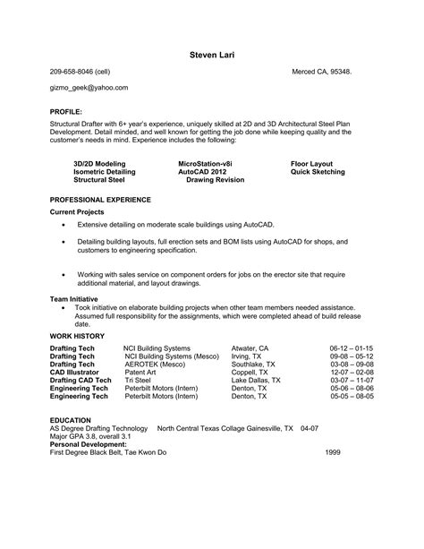 Image result for Structural Drafter CV Example