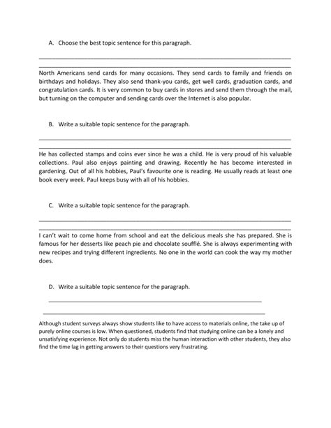 Toradh íomhá ar Topic Sentence Paragraph Worksheet