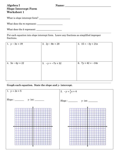 Image result for Slope-Intercept Form Worksheet PDF