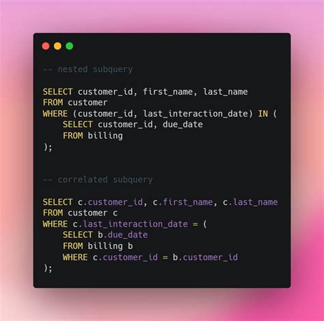Nested Subquery に対する画像結果