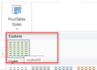 Toradh íomhá ar Custom PivotTable Styles