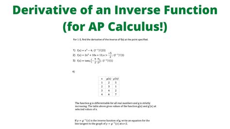 Image result for AP Calculus Inverse Function Table