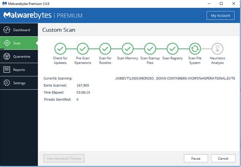 Toradh íomhá ar Malwarebytes Custom Scan