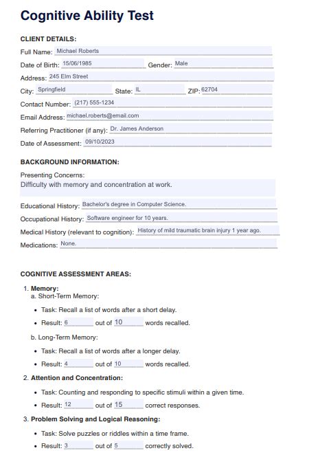 Image result for Cognitive Tests Examples