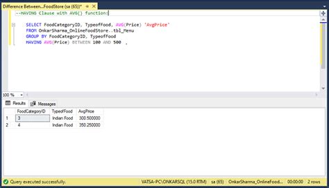 Image result for SQL File Example with Where and Having Clause