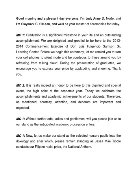 Toradh íomhá ar Kindergarten Graduation Ceremony Script