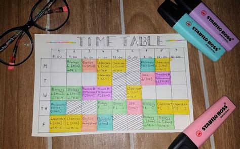 Pastel School Timetable Design for 6th Form Students