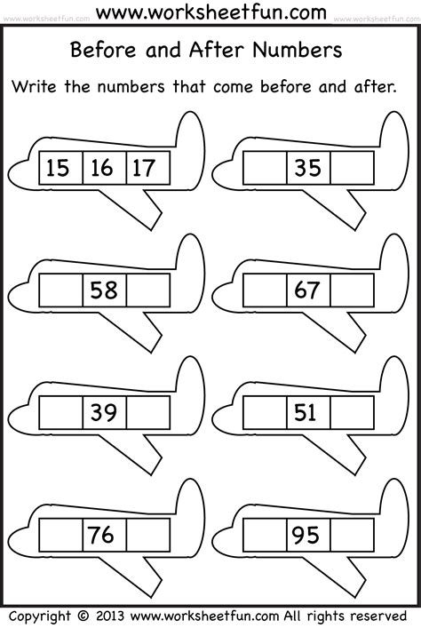 Before and After Numbers Worksheet に対する画像結果