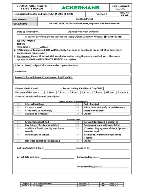 Image result for Hot Work Permit Consigli Form