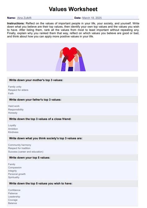 Defining Values Worksheet に対する画像結果