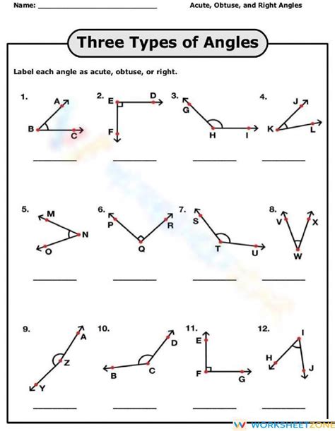 Image result for Different Types of Angles Worksheet
