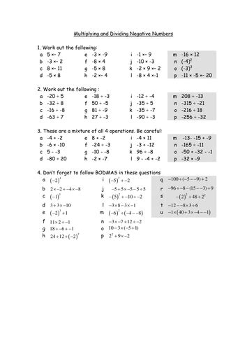 Image result for Multiplying Negatives Worksheet