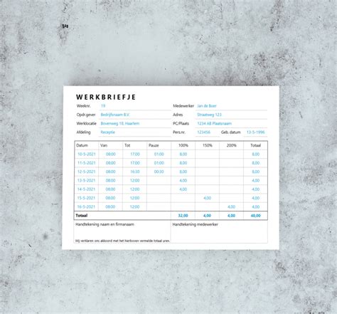 Image result for Werkbon Voorbeeld Excel