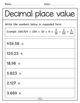 Image result for Place Value Expanded Form into Decimals Worksheet