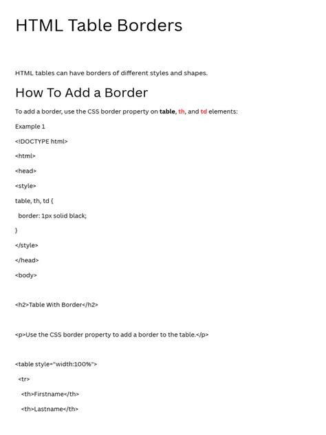 Image result for HTML Table Tag Border
