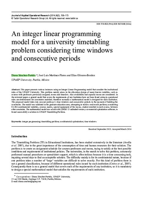 Toradh íomhá ar Integer Linear Programming Timetabling University