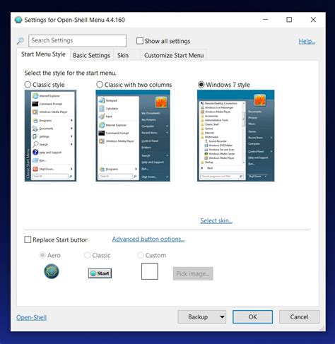 Toradh íomhá ar Open Shell Windows 1.0