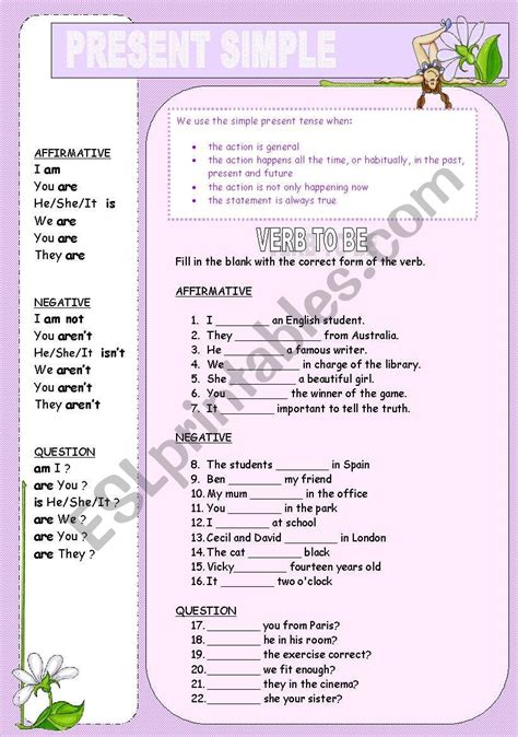 Afbeeldingsresultaten voor Present Simple Affirmative Negative Worksheet